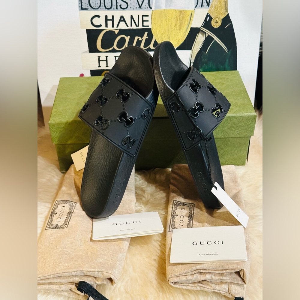 🔥 NIB GUCCI SLIDE GG JUMBO Embossed Full Inclusion Size 38 (24.5 Insole) - Picture 2 of 16